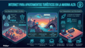 Infografía internet para apartamentos turísticos en la Marina Alta: velocidad por capacidad, cobertura y gestión remota