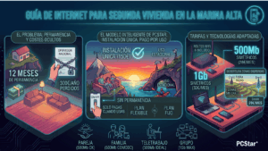 Infografía internet para segunda vivienda en la Marina Alta: modelo sin permanencia PCStar vs operadores nacionales con permanencia