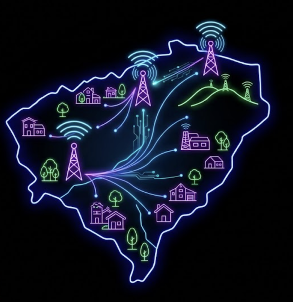 Mapa de cobertura de internet en Pego: antenas distribuyendo señal a viviendas en el núcleo urbano, zonas rurales y Monte Pego